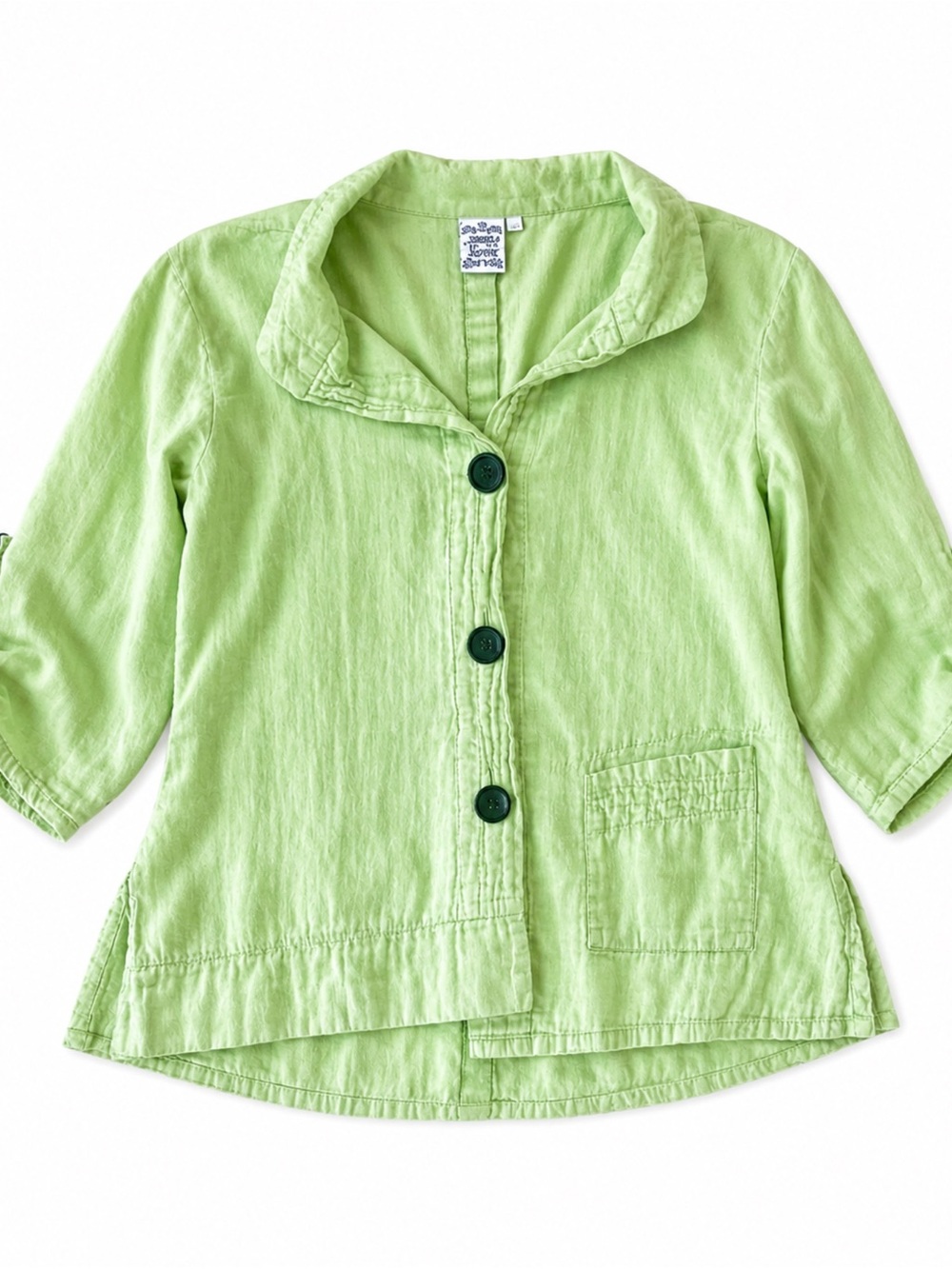 ✨ Parsley & Sage Lime Green Crinkle Cotton Gauze Lagenlook Shirt Jacket L